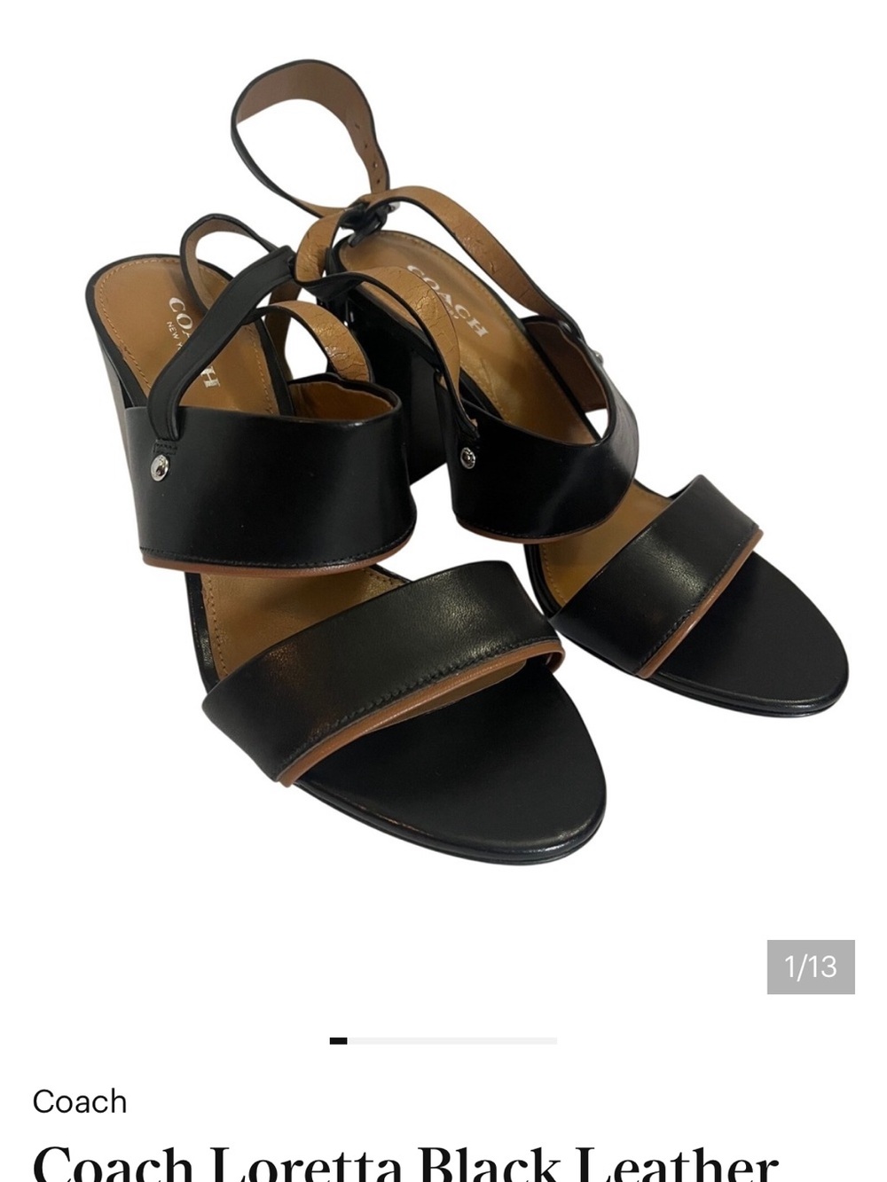 Coach Black and Brown Leather Slingback Heeled Sandals